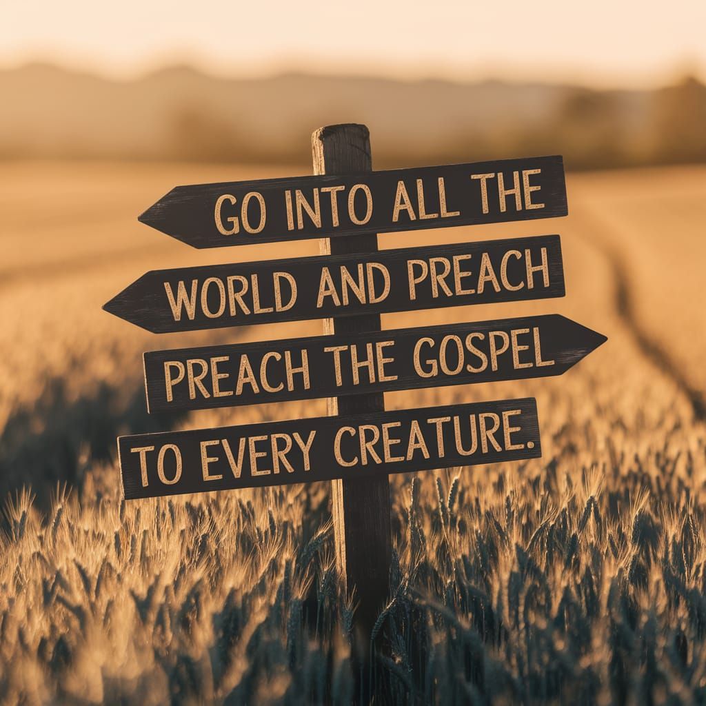 Golden Wheat Field with Religious Signpost