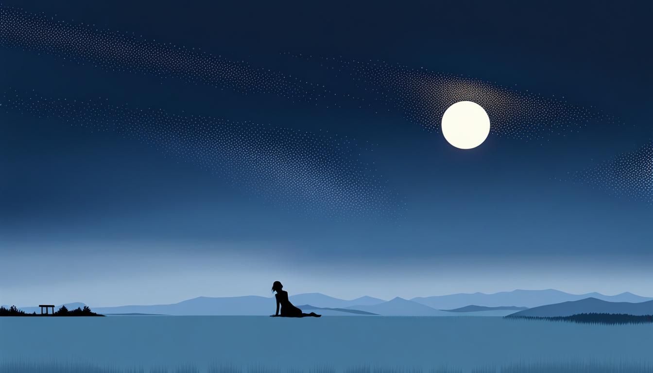 Silhouette in Bauhaus Landscape with Cross-Hatching