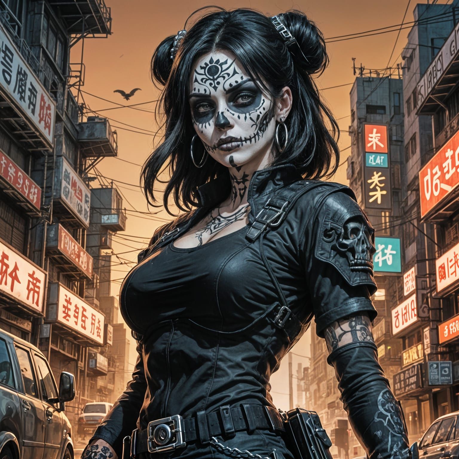 Cyberpunk Goddess of the Underworld in Tactical Gear