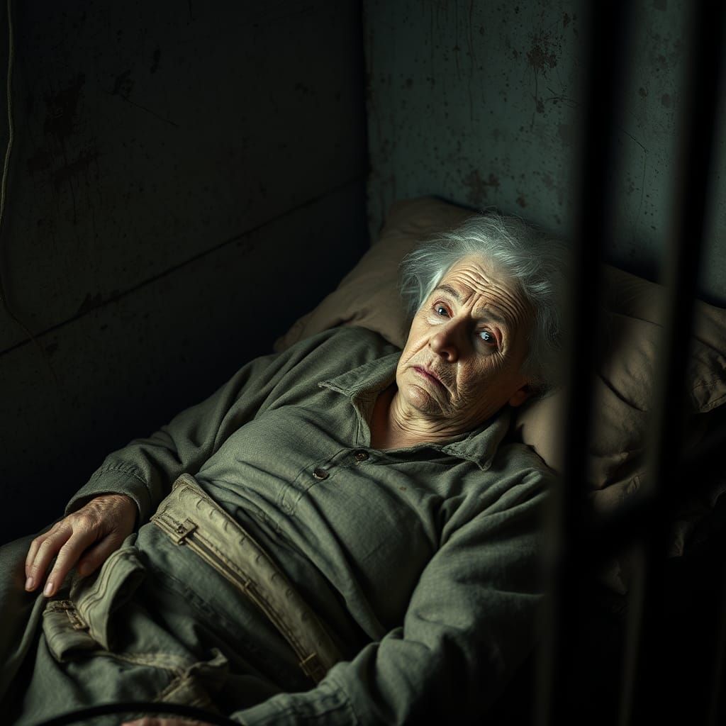 Elderly Woman in Prison Cell: Digital Matte Painting