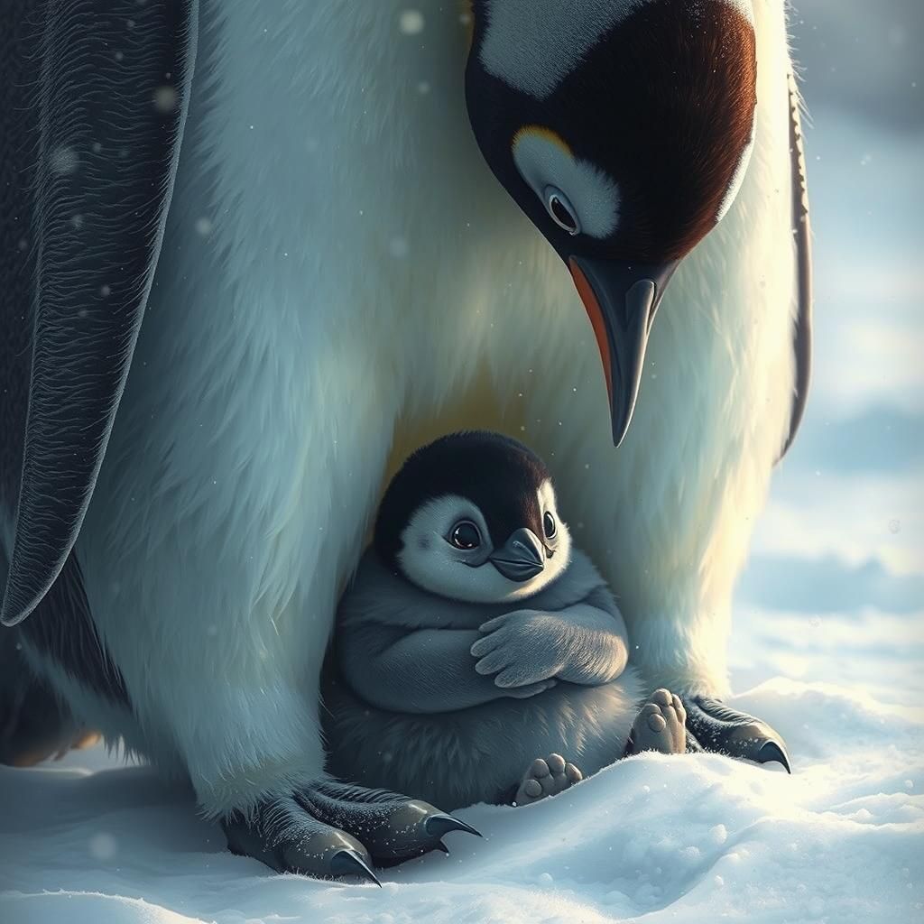 Heartwarming Penguin Family Scene in Wildlife Art Style