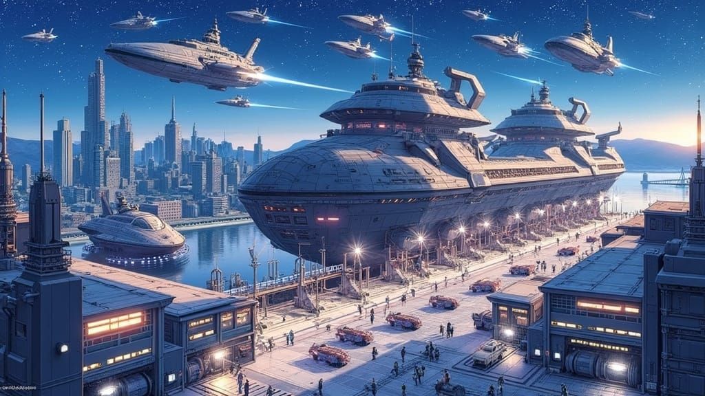 Galactic Mega Port in Vibrant Anime Style