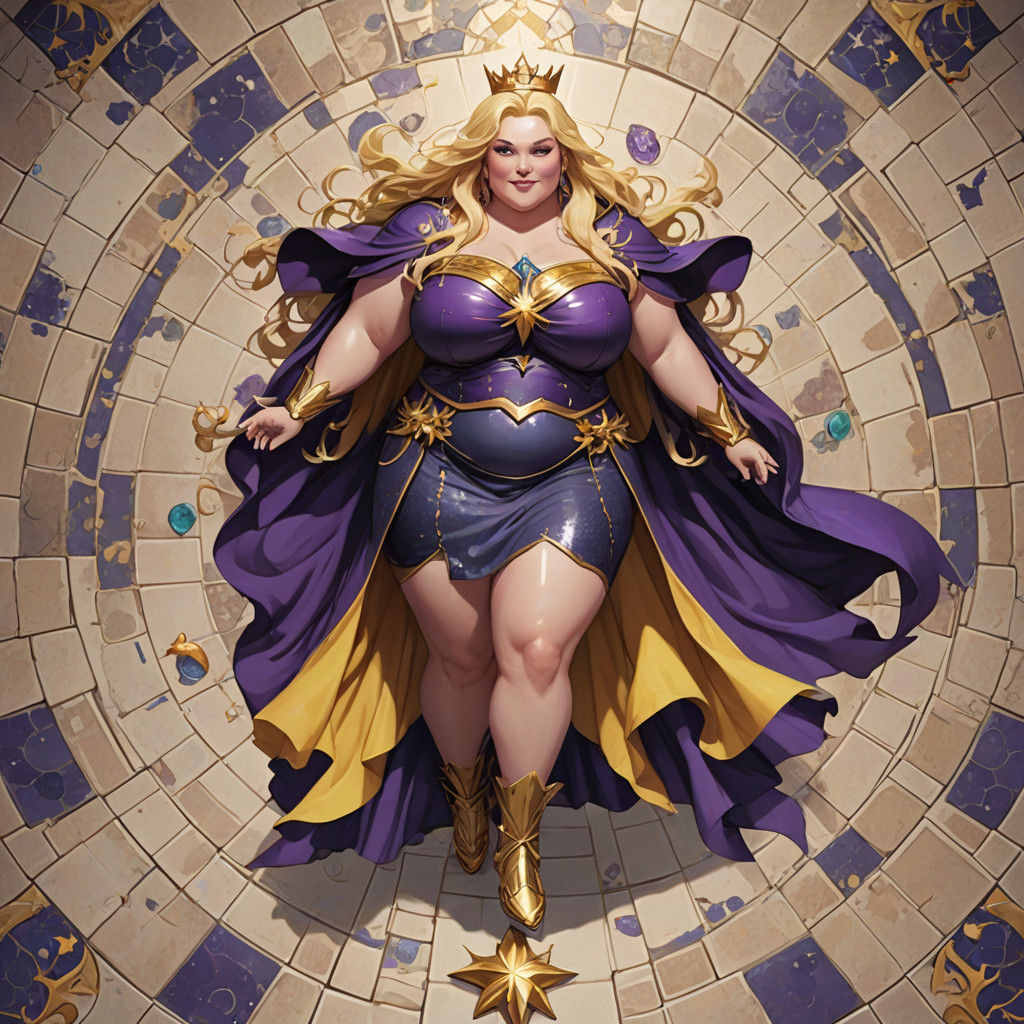 Supergoddess in Dazzling Purple Cape Saves Curvy Mermaid