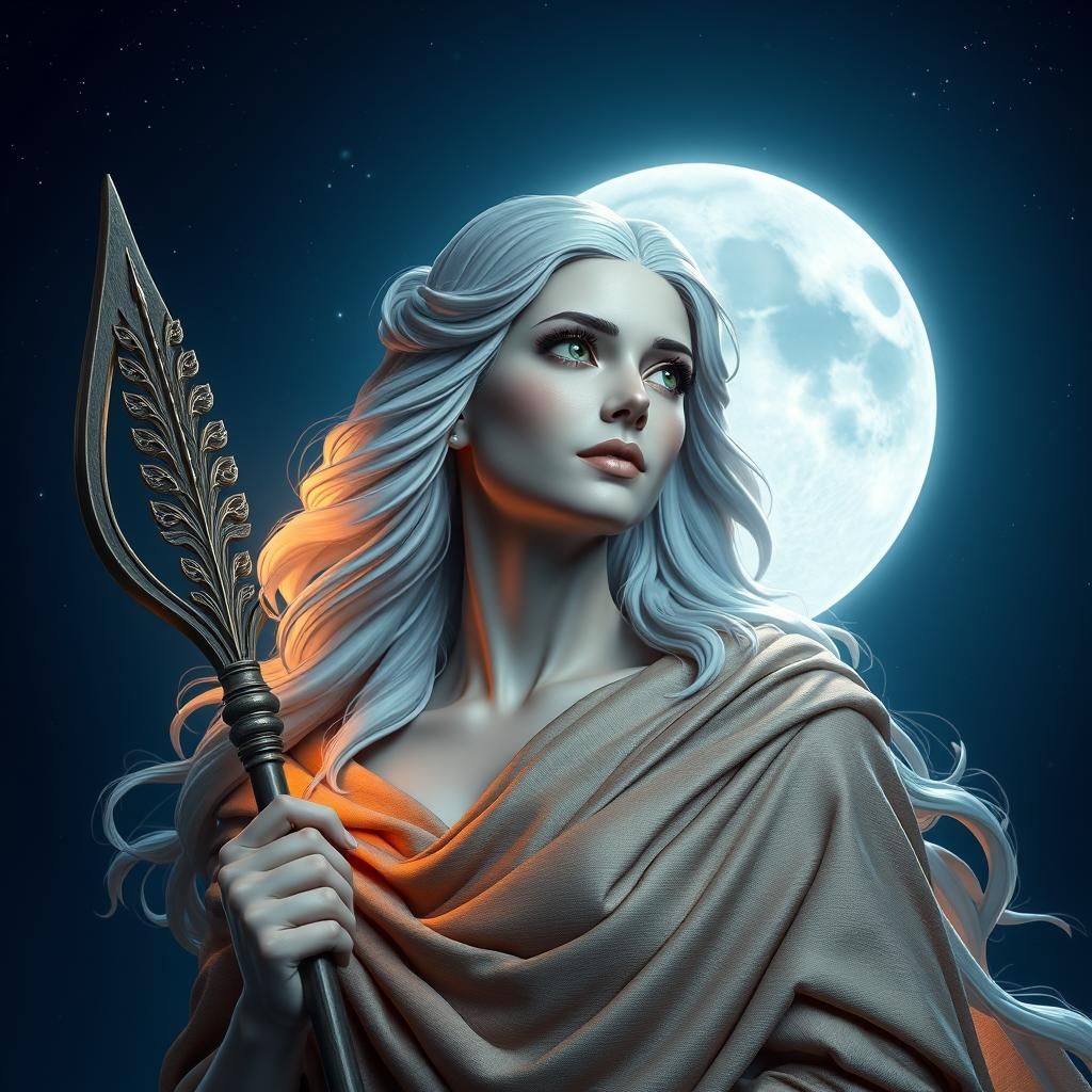 Ein majestätisches Porträt von Luna, der römischen Göttin de...