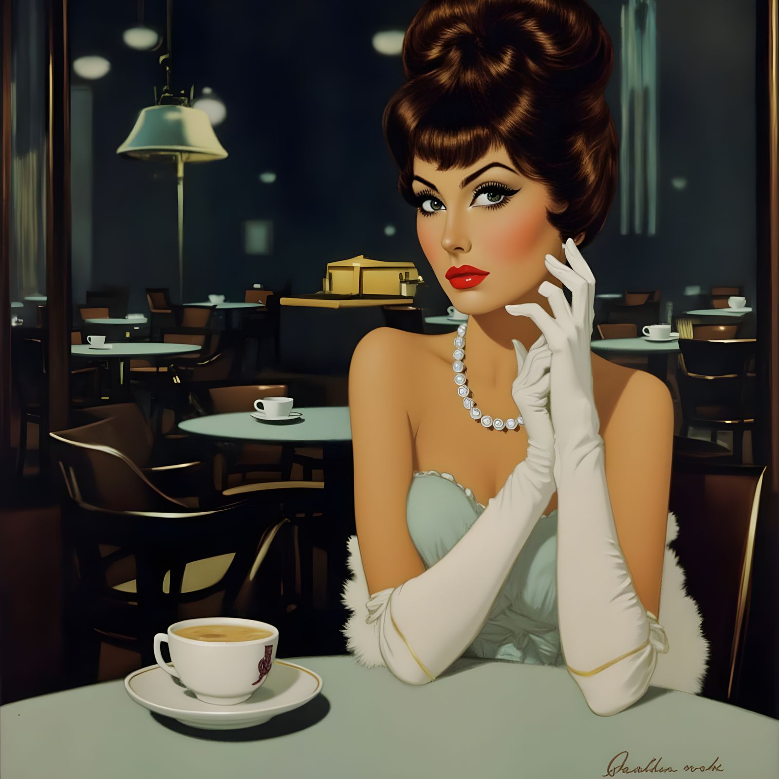 Elegant Woman in 1960s Vienna Cafe