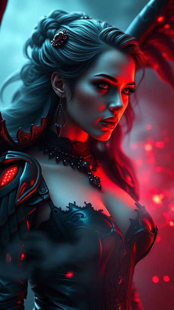 Arcane Valkyrie in Baroque Cyber-Steampunk Style