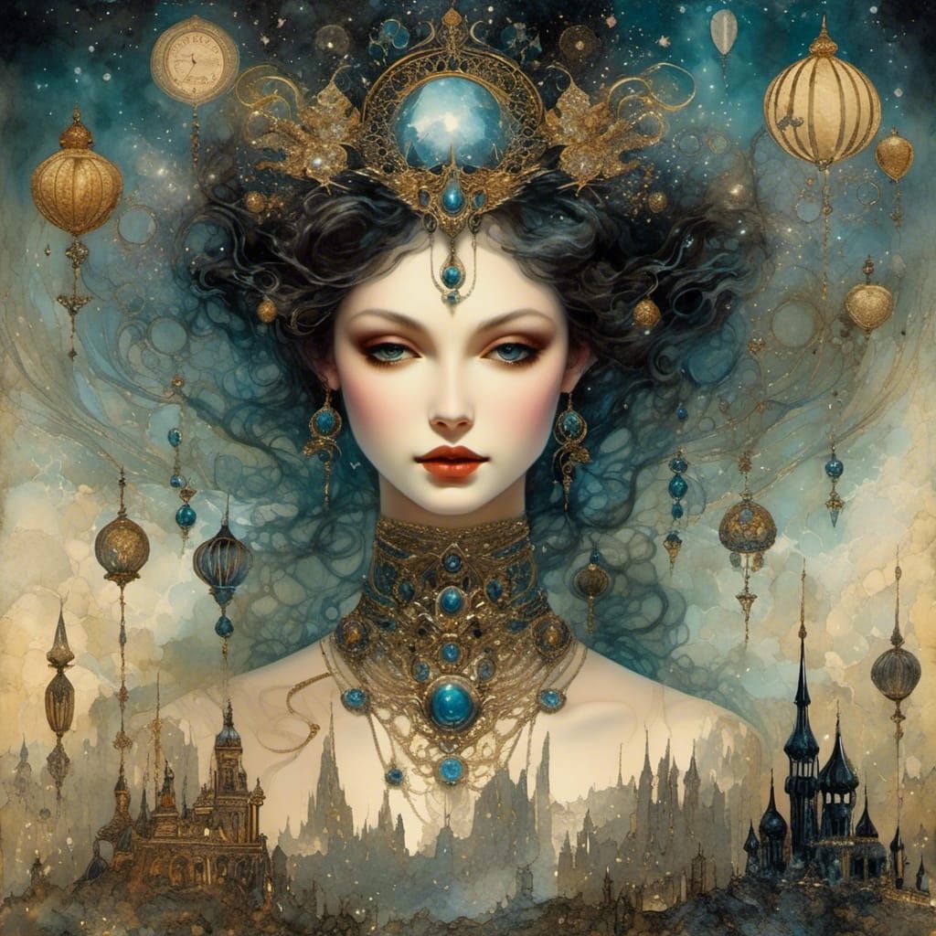 Whimsical Cosmic Collage in Watercolor Style