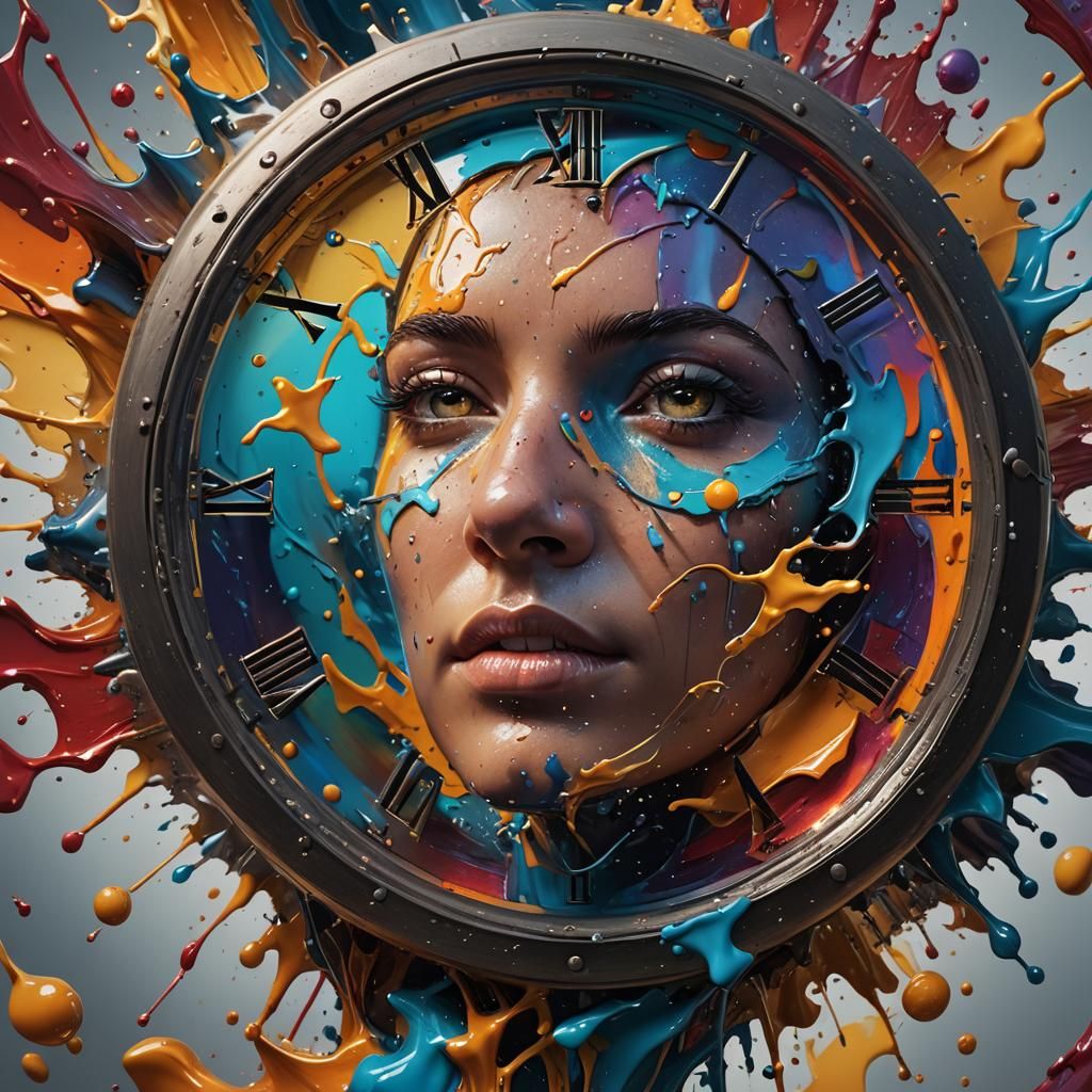 Hyperrealistic Time Flies in Colorful Splash Art
