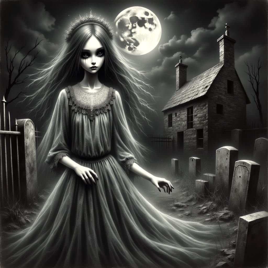 Ghostly Apparition in Haunted Cemetery Ruins