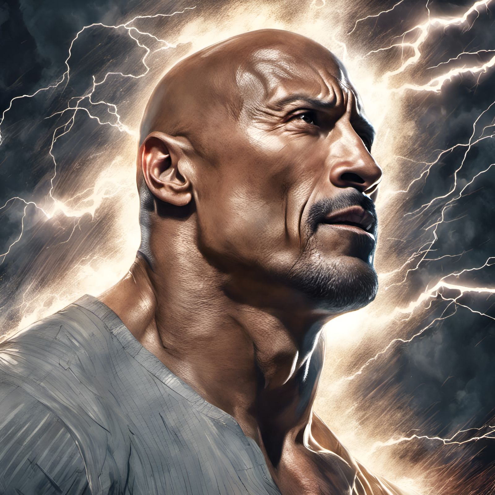 Dwayne Johnson Portrait with Lightning, Digital Illustration