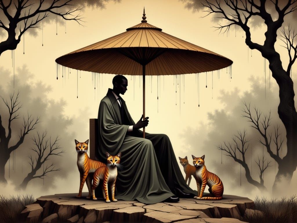 King with Tiger Cats: Persian Miniature Painting