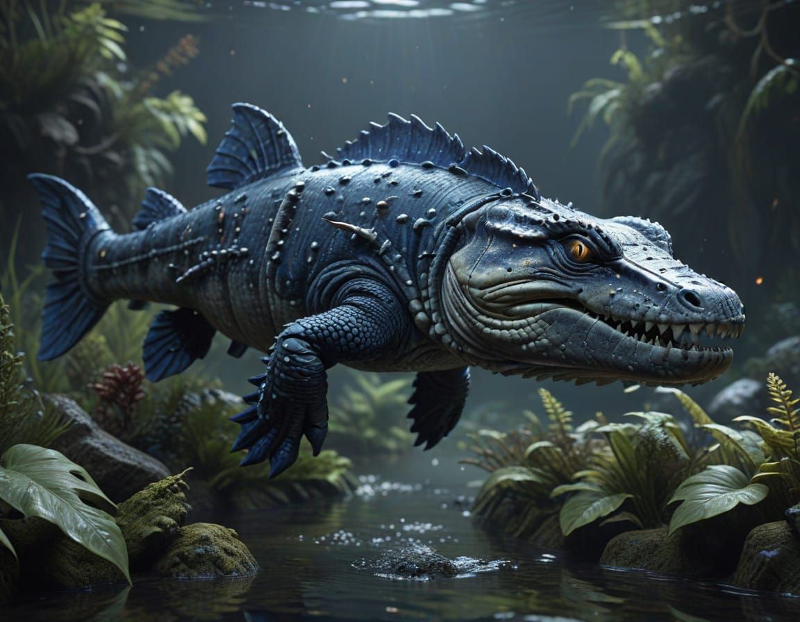 Fantastical Aquatic Creatures in Deep, Dark Blues