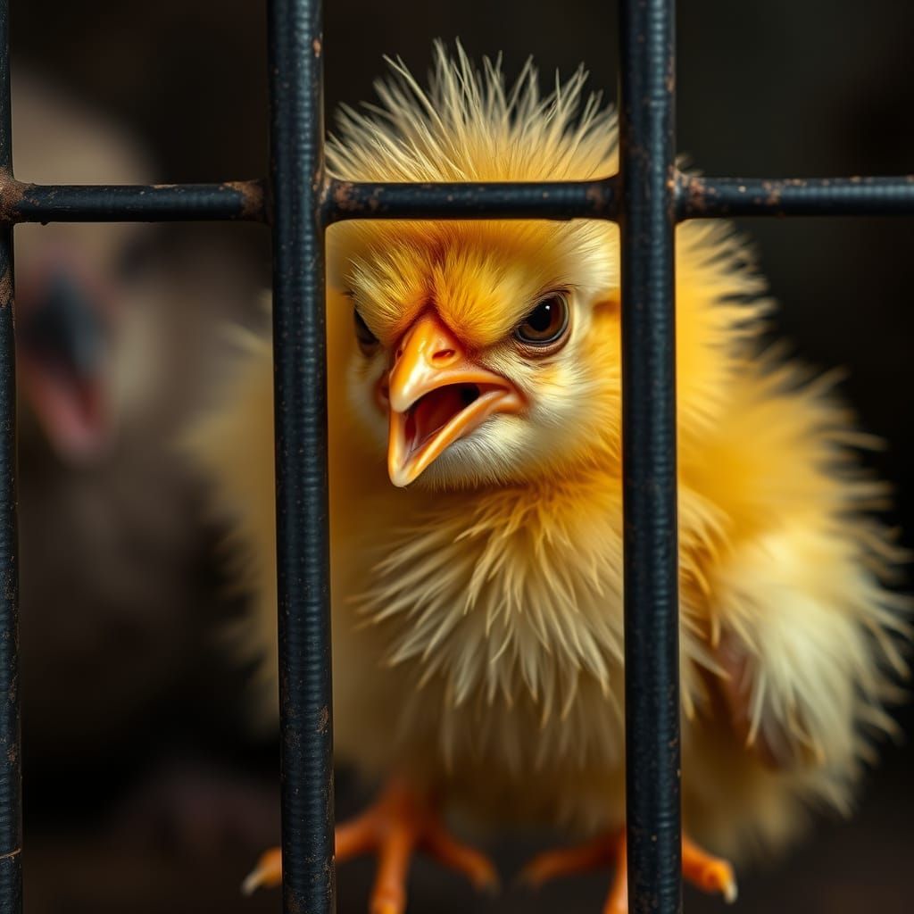 Distressed Baby Chick Throwing Tantrum in Photorealistic Sty...
