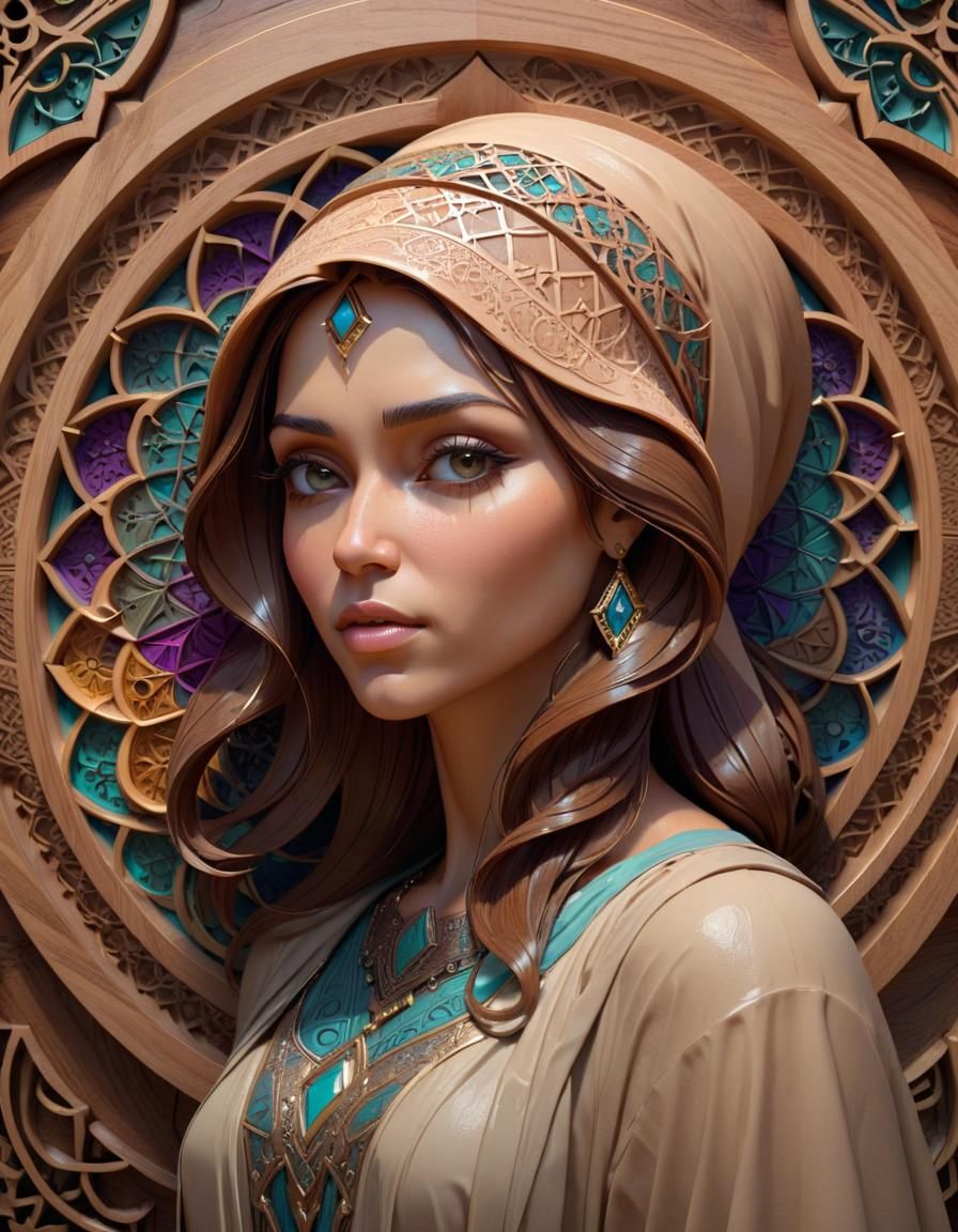 Islamic Geometry Wood Carving in Art Nouveau Style