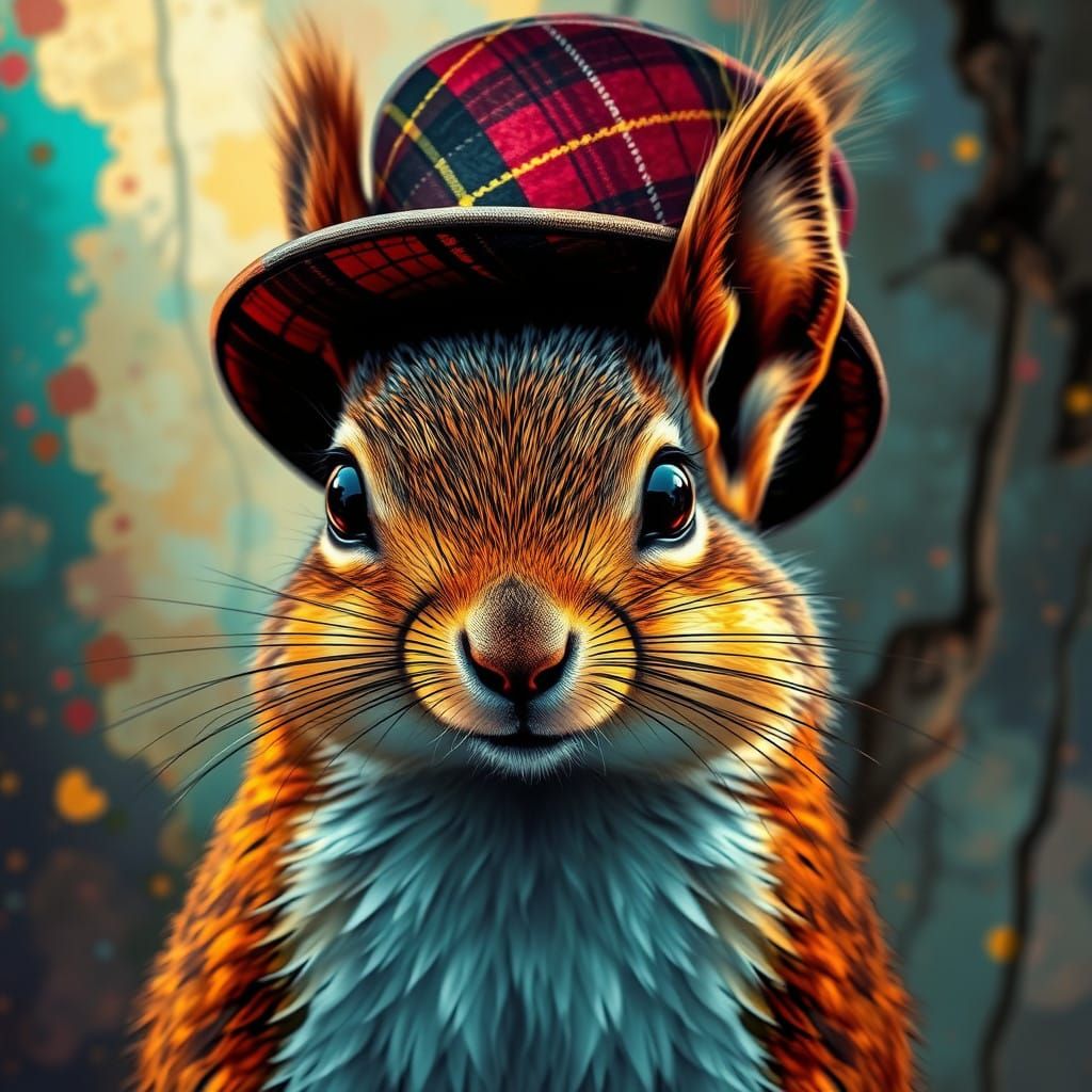 Hyperrealistic Squirrel in Tartan Top Hat