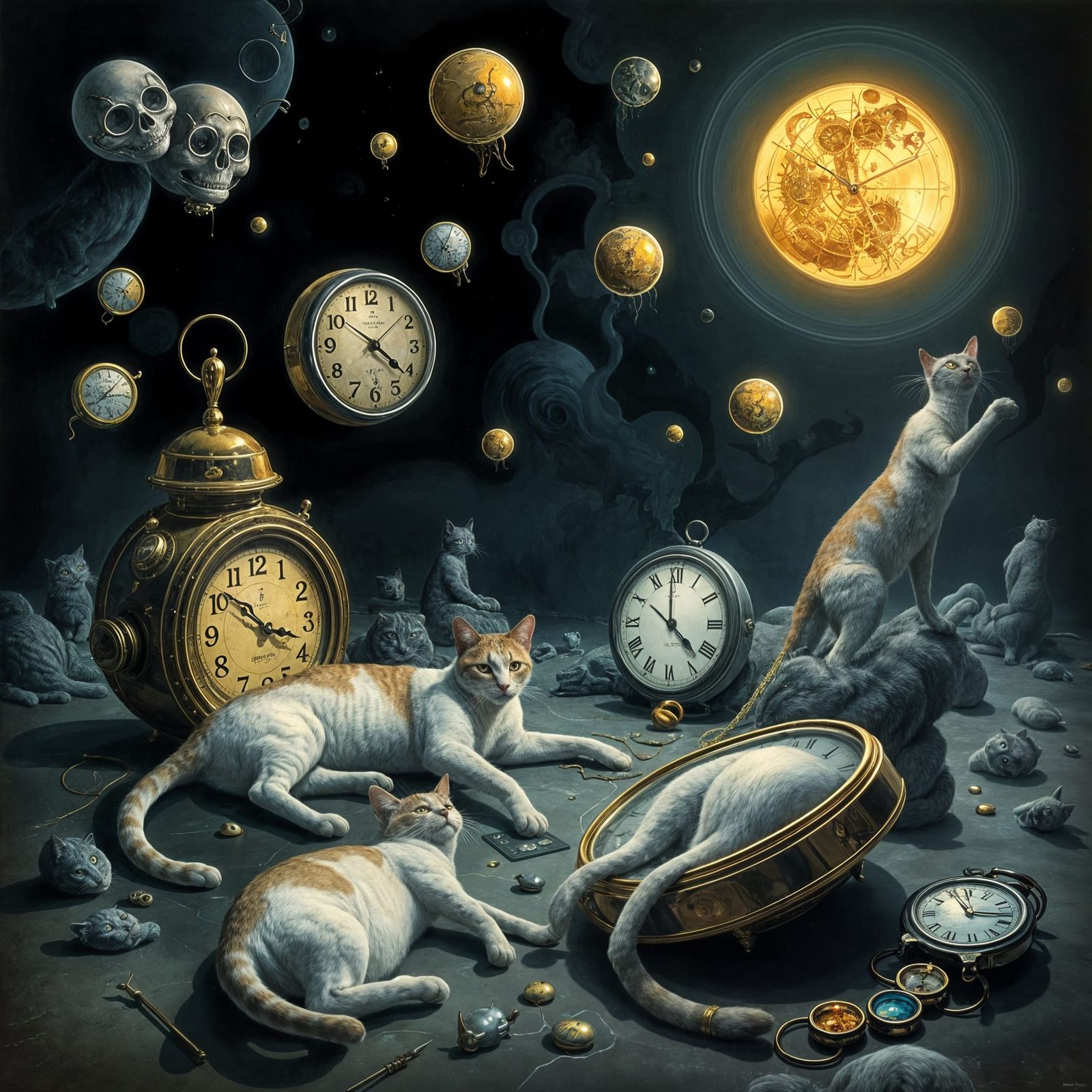 Surreal Cats with Melting Clocks: A Dali Homage
