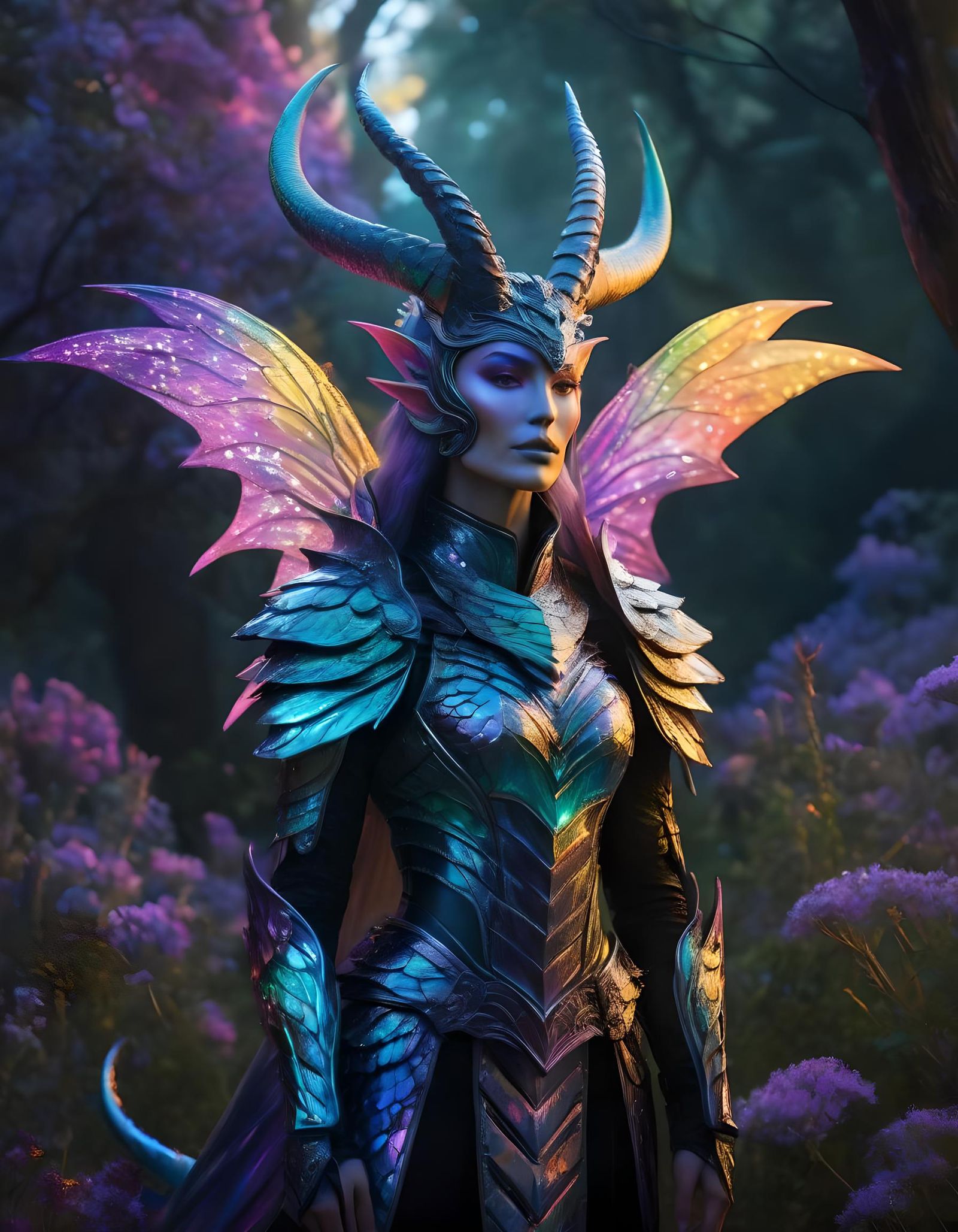 Dragon Woman in Ethereal Fantasy Landscape