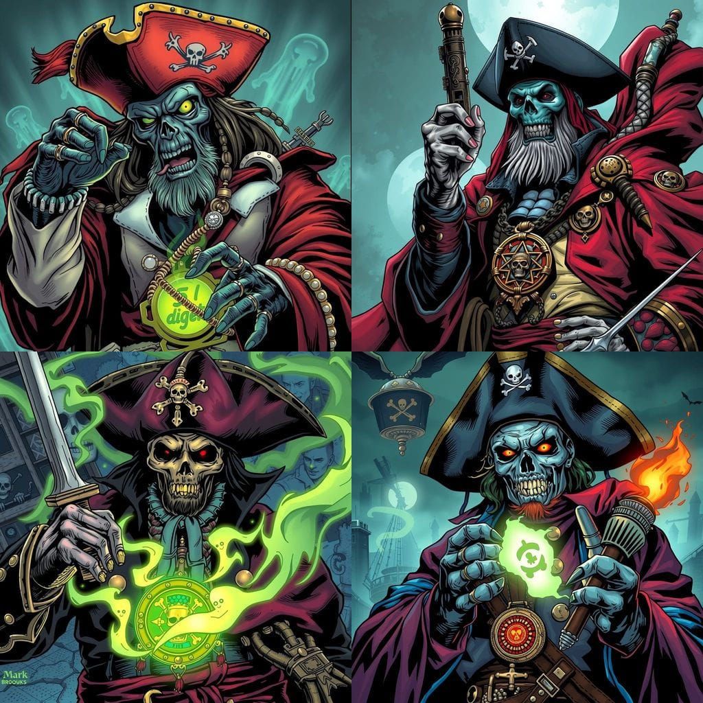 Zombie Pirate Captain Summons Ghosts: Comic Book Art