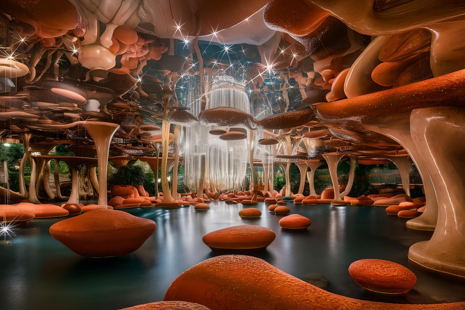 Magical Indoor Lake Park Inspired by Gaudi and Hadid