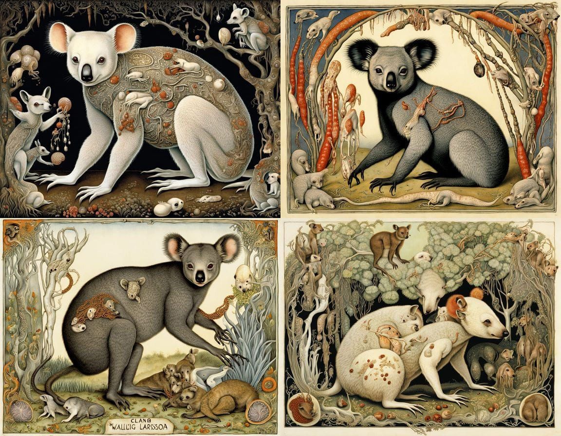 Surreal Australian Hybrid Creature in Noctilucent Viscera