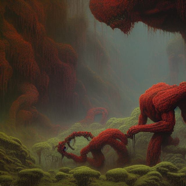 Red Ogre in Jungle, Fantasy Art