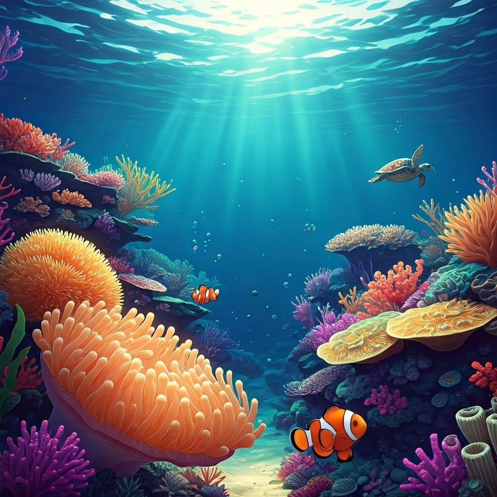 Luminous Coral Reef Ecosystem in Anime-Inspired 3D