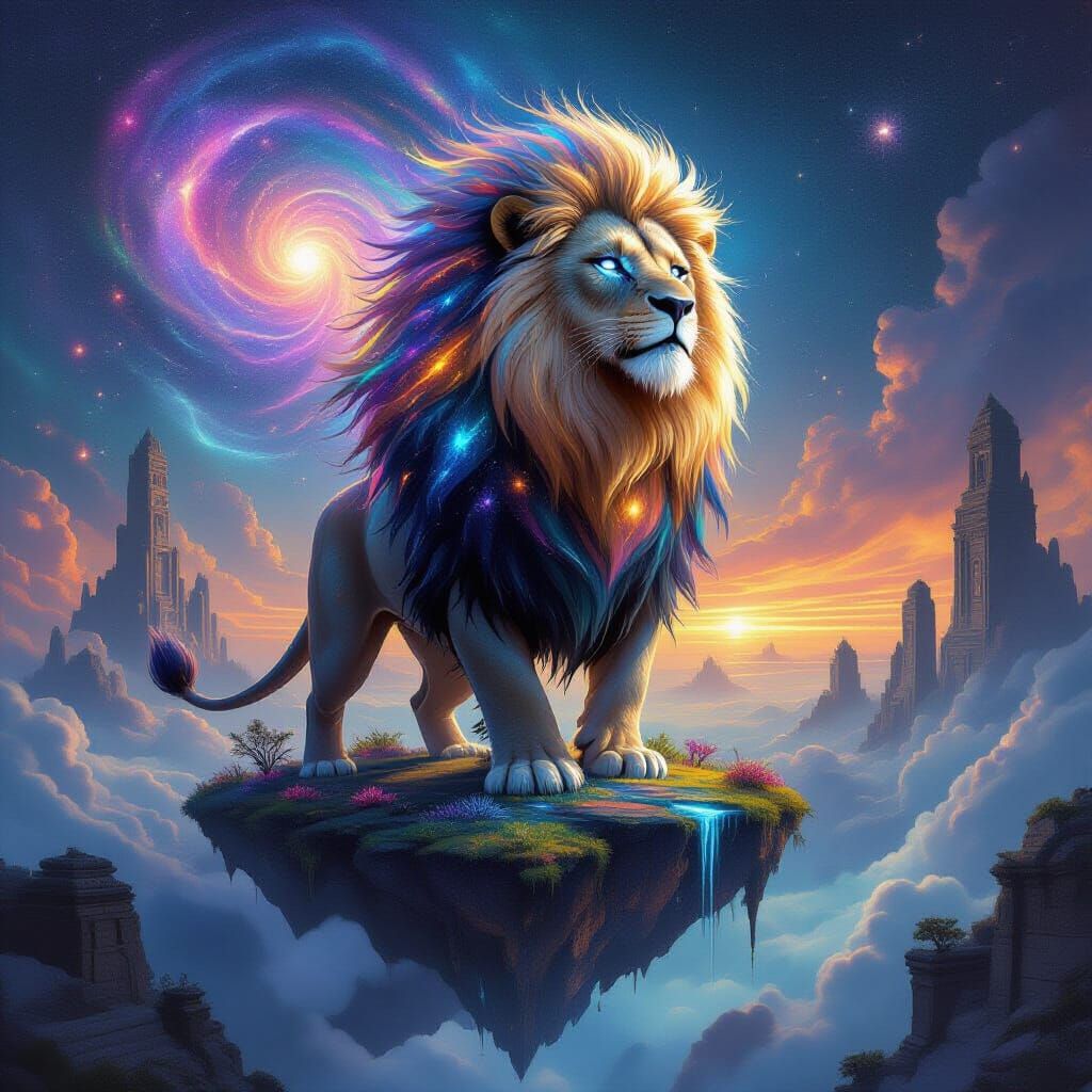 Celestial Lion in Cosmic Horror Fantasy Style