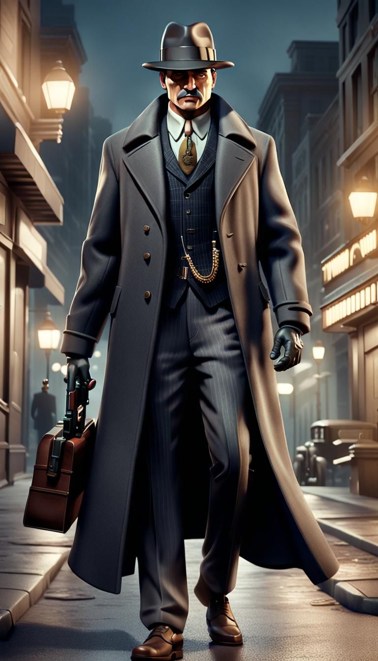 Mafia Gangster in 1920s City Night: 3D Render