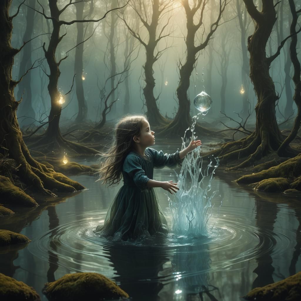 Mystical Witch Girl in Glowing Forest