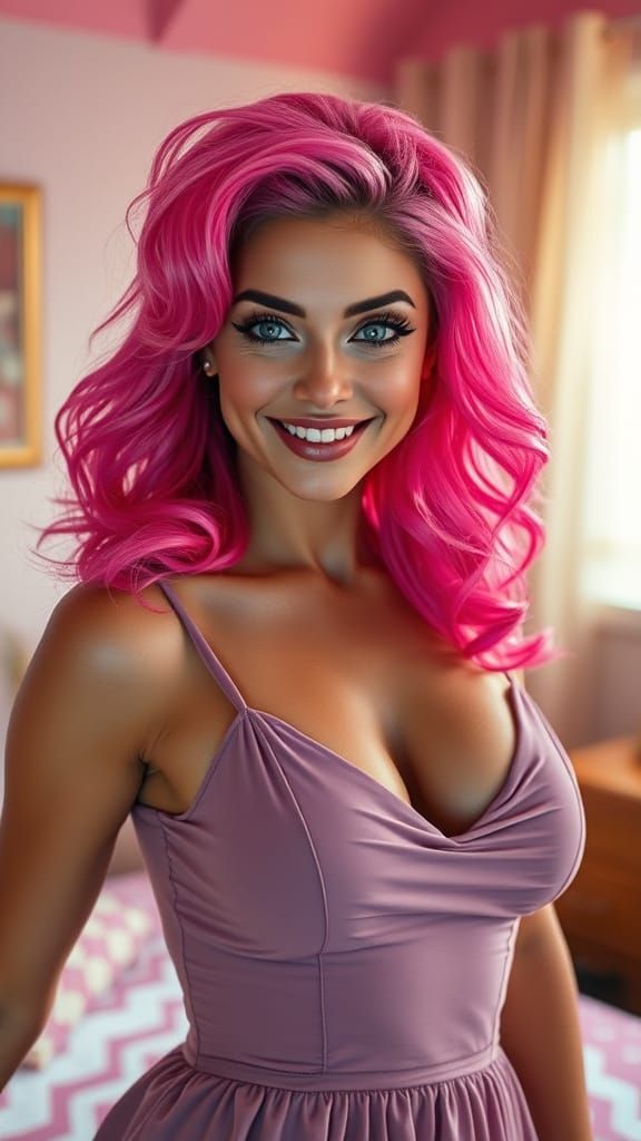 Romantic Realism Portrait: Woman with Pink 80s Hair