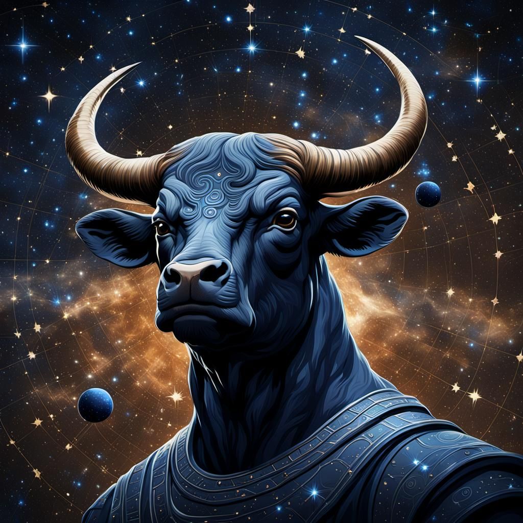 Zodiacal Taurus Head on Constellation in Sinister Style