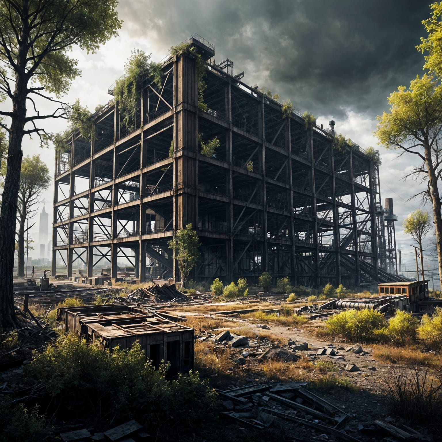 Post-Apocalyptic Industrial Wasteland Scene