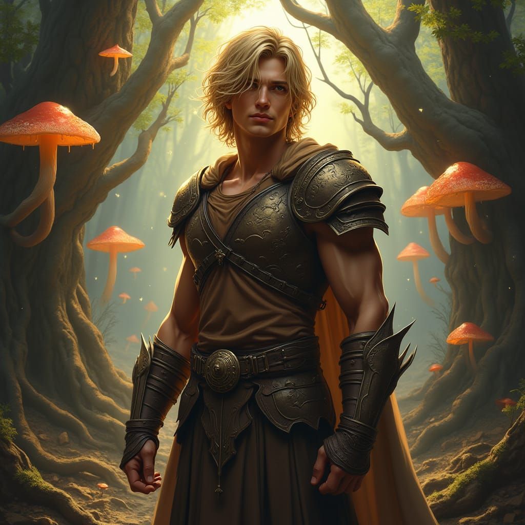 Golden Hero in Earth-Toned Leather Armor