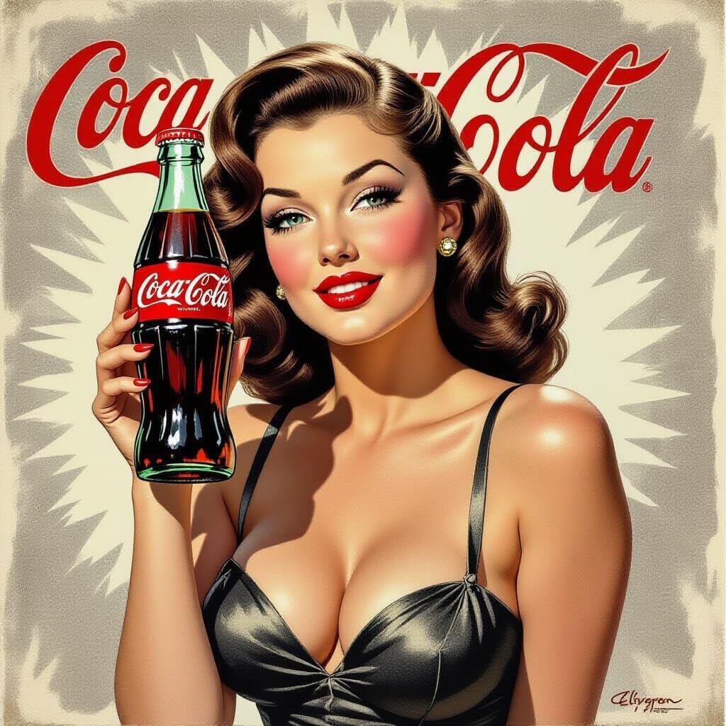 Retro Pin-Up Model Charcoal Drawing