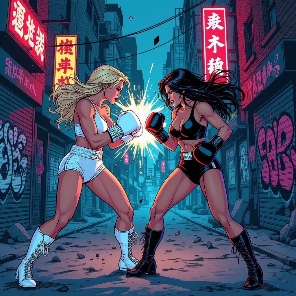 Street Boxing Match: Emma Frost vs Selene Gallio Comic Art