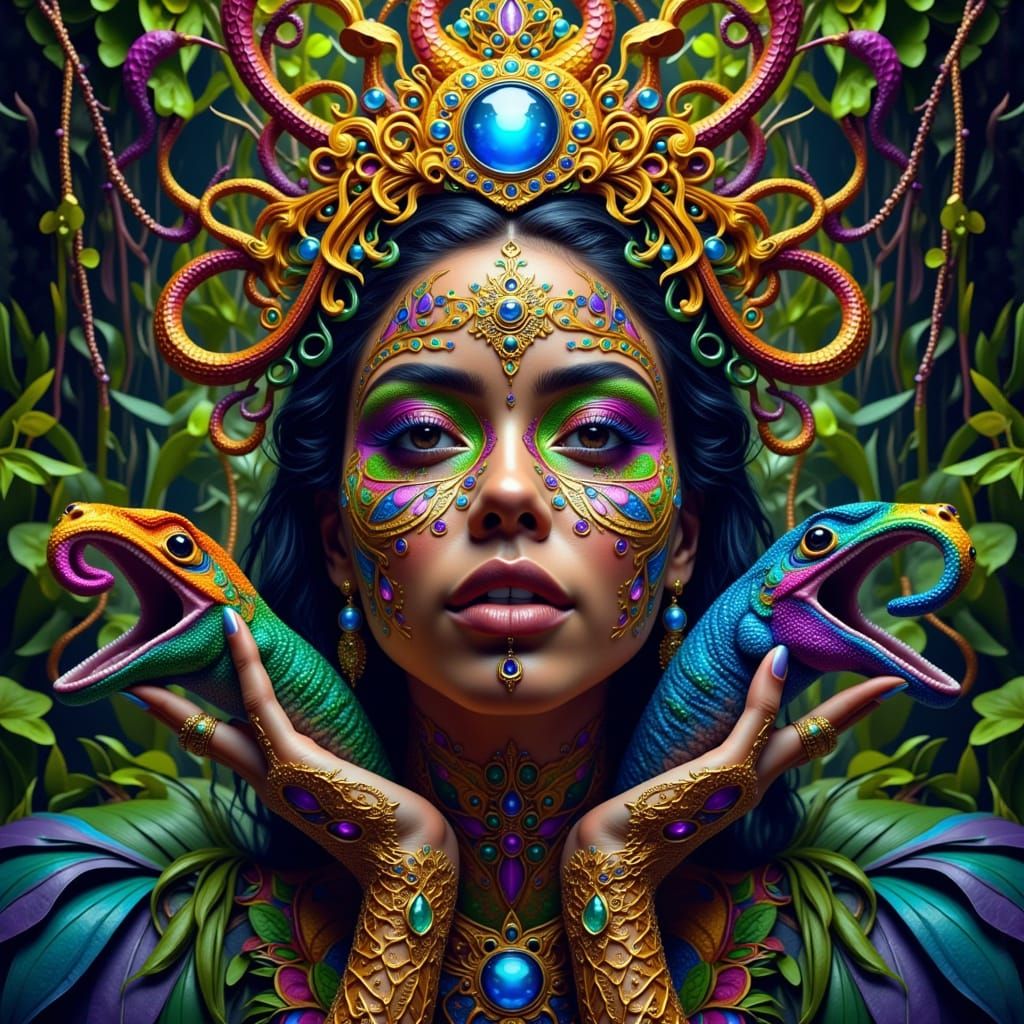Surreal Goddess Emerges from Psychedelic Hyperbolic Landscap...
