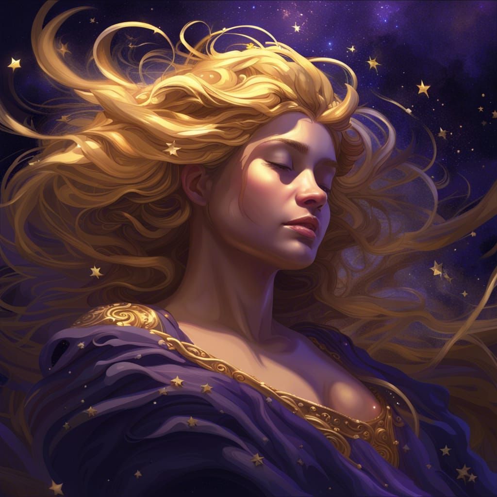 Sleeping Princess with Golden Hair in Art Nouveau Style