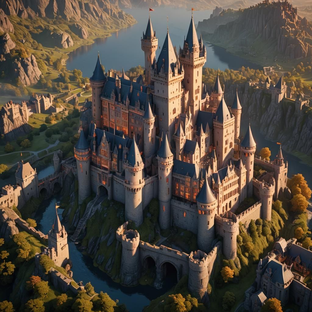 Majestic Castle at Sunset: Fantasy Concept Art