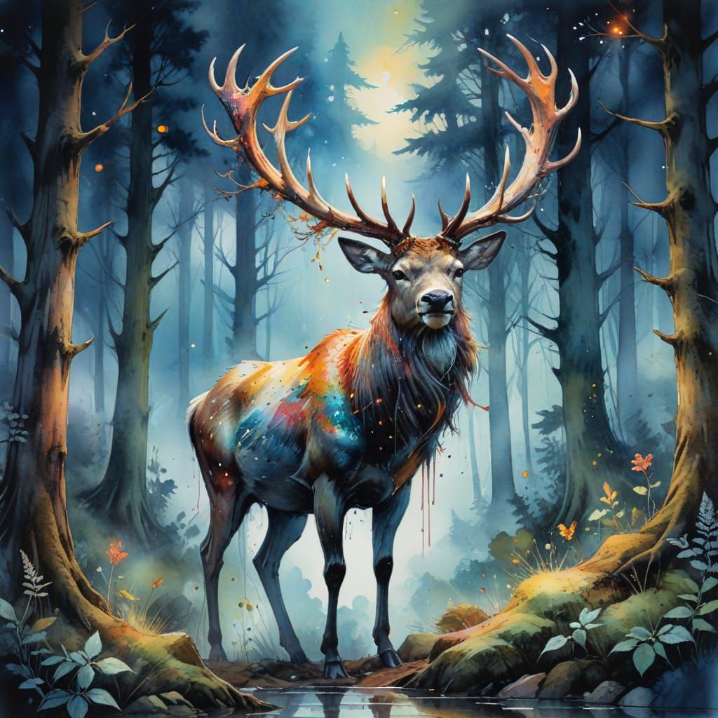 Celestial Stag in Enchanted Forest