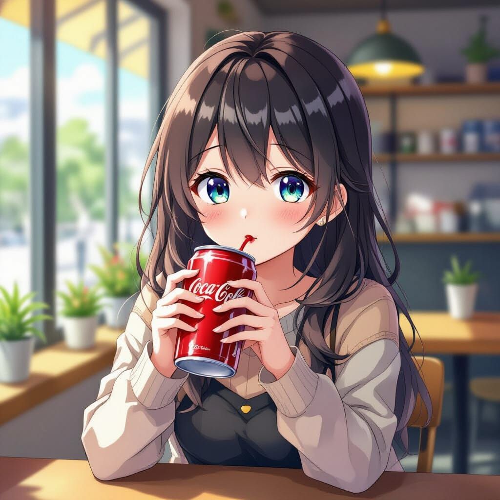 Anime Girl Drinking Soda Pop