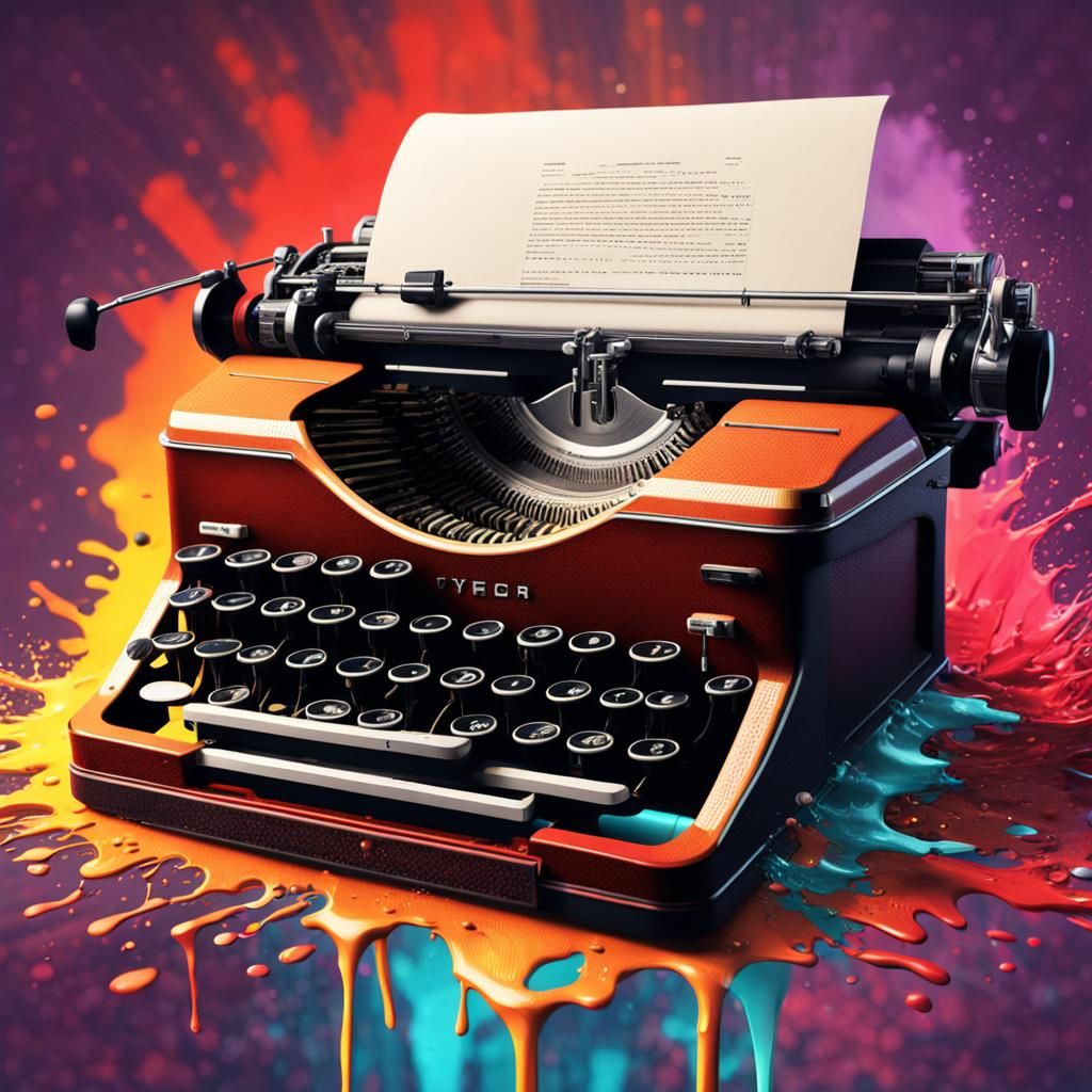Detailed Typewriter in Hyperrealistic Splash Art Style