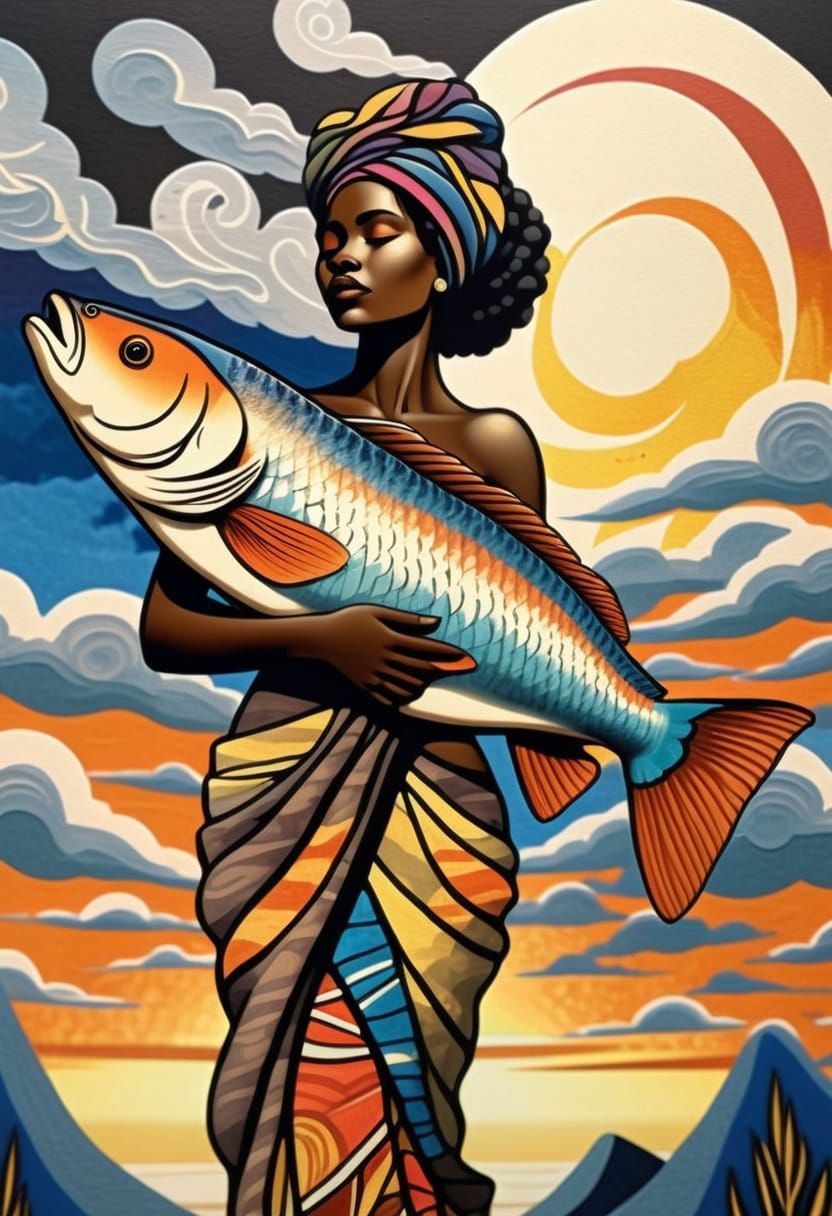 African Woman in Twilight, Heavy Brushstrokes, Impasto Gouac...