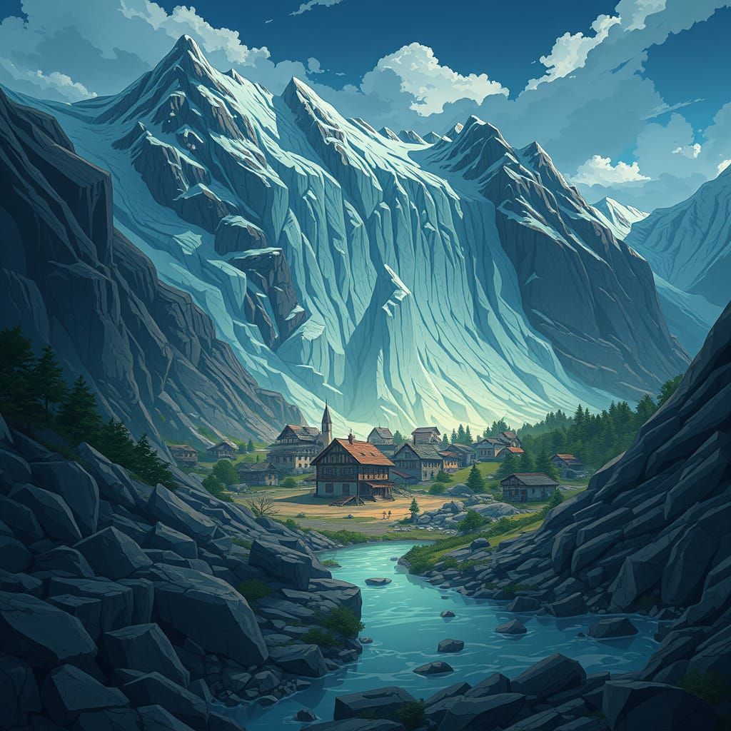 Cinematic Anime Glacier Collapse in Switzerland