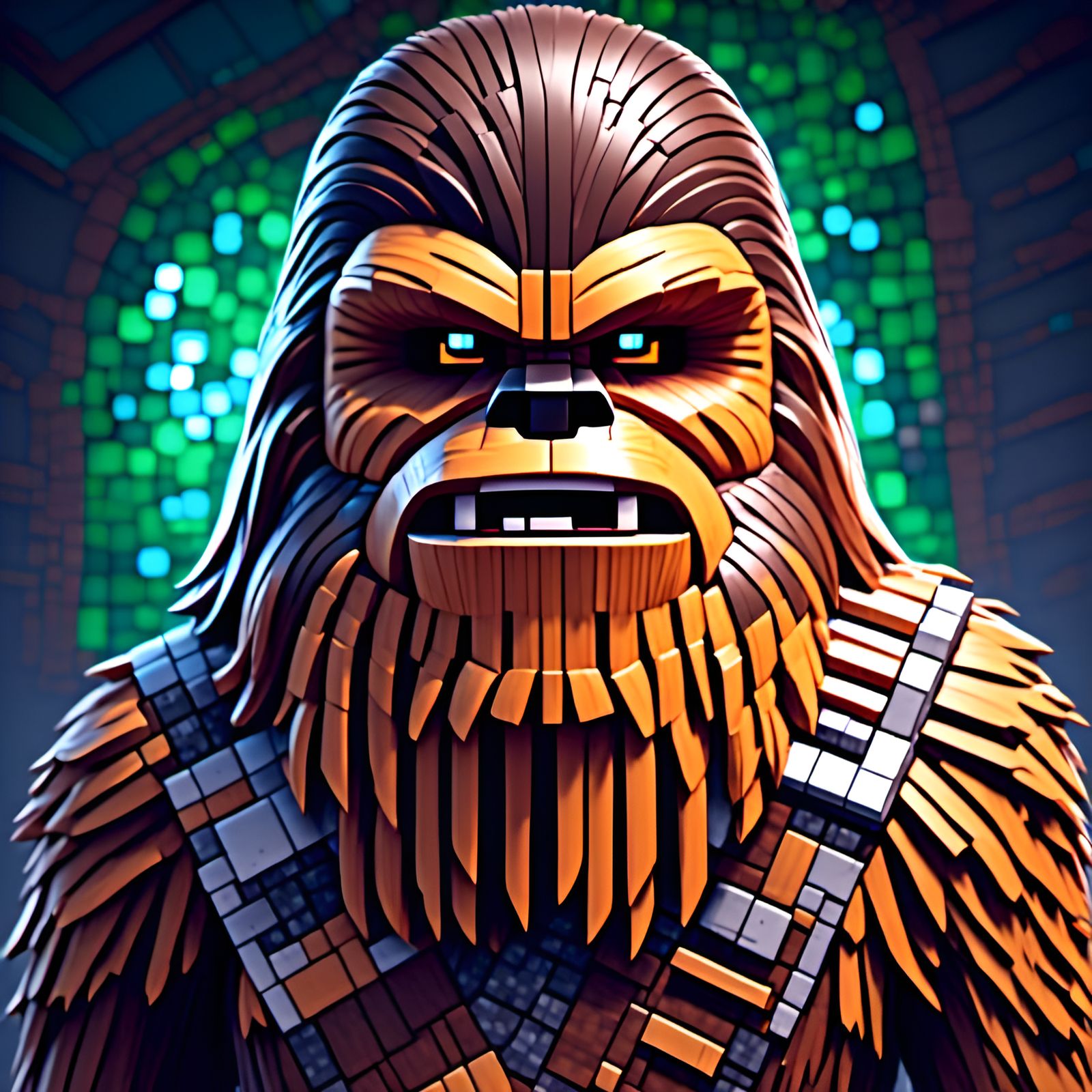 Hyperrealistic Minecraft Chewbacca Portrait in 3D
