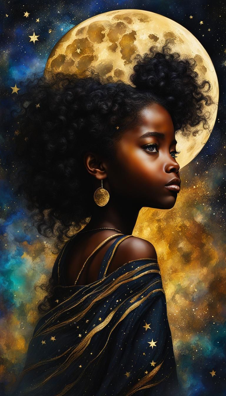 Magical Girl Touches the Stars in Oil and Ink