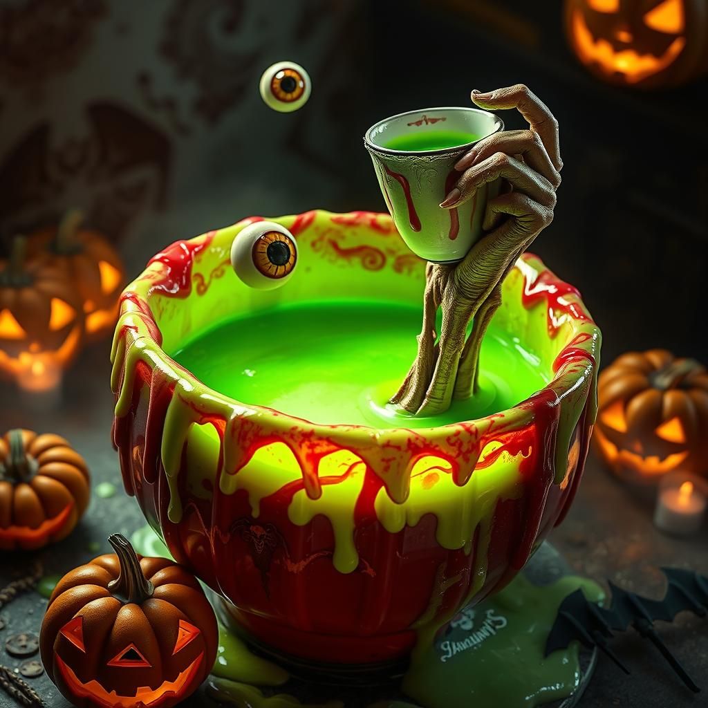 Grotesque Halloween Punch Bowl in Tim Burton Style