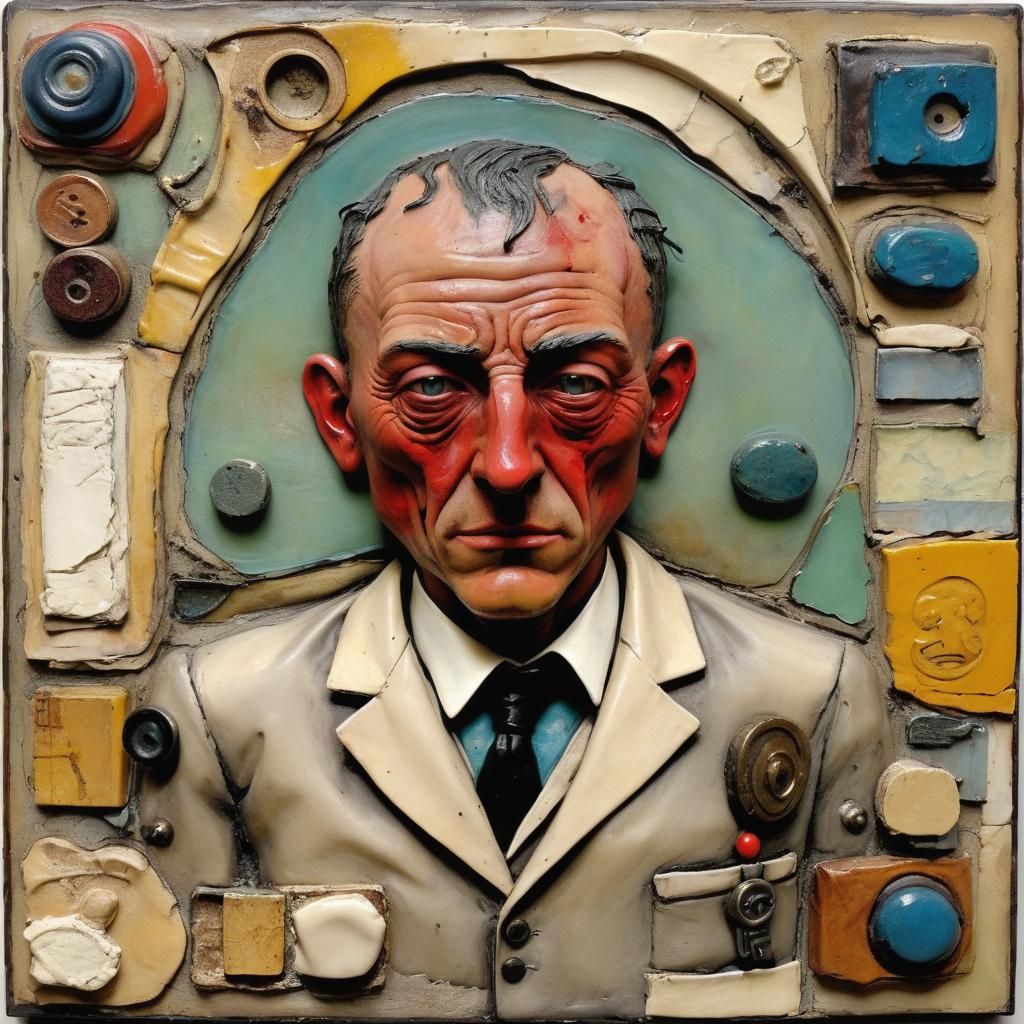 Surreal Collage with Encaustic and Impasto Elements