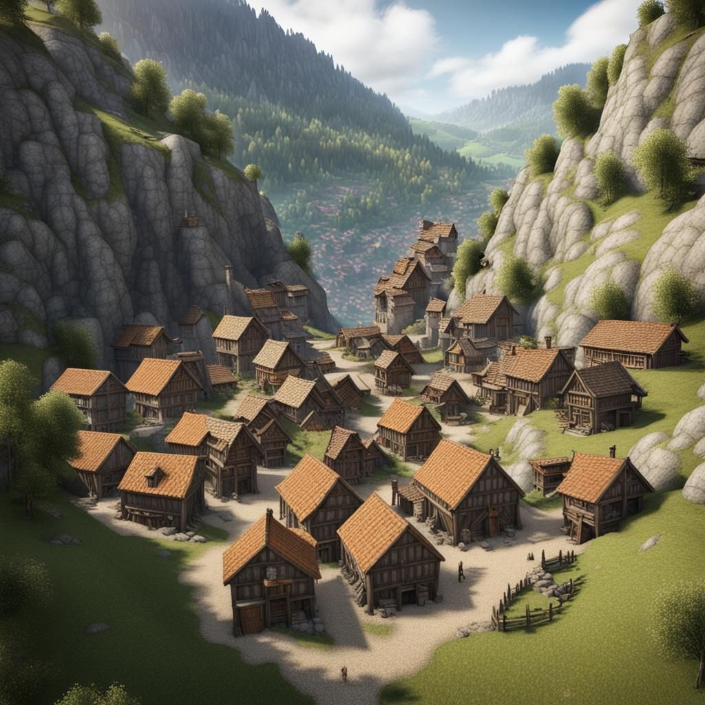 Picturesque Medieval Mining Village on Mountainside