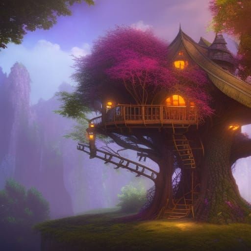 Fantastical Treehouse Concept Art in Deep Color
