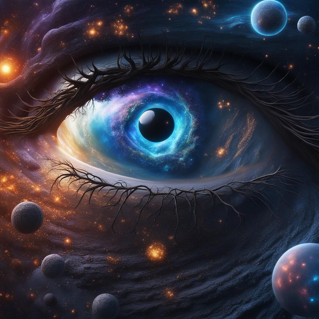 Galaxy Reflected in Giant's Eyes, Fantasy Art